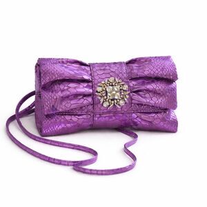 IMAN Purple Clutch NWT Metallic Bow Rhinestone Snake Evening Bag Prom
